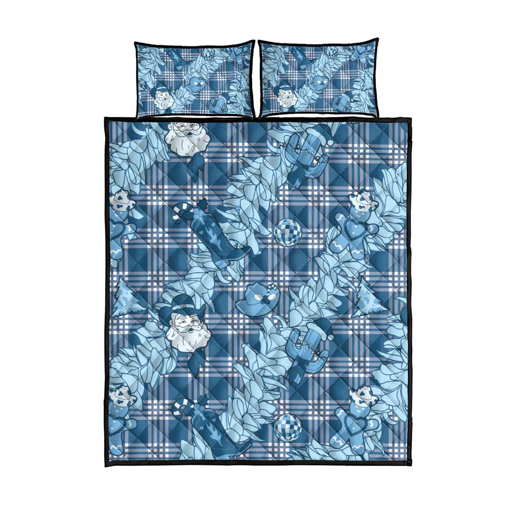 Blue Palaka Hawaii Cowboy Christmas Quilt Bed Set Paniolo Mix Maile Lei - Polynesian Pride
