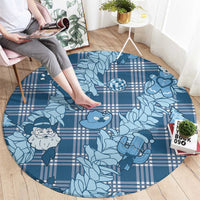 Blue Palaka Hawaii Cowboy Christmas Round Carpet Paniolo Mix Maile Lei - Polynesian Pride