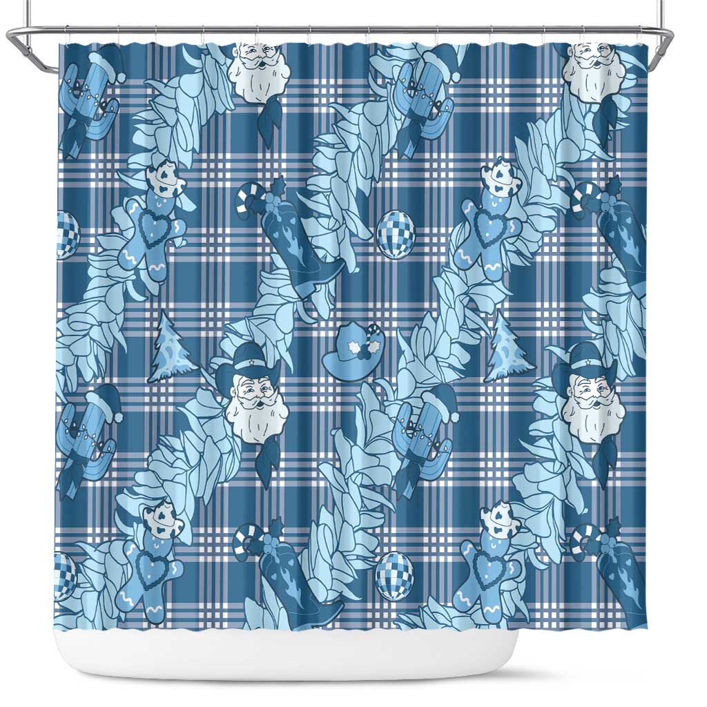 Blue Palaka Hawaii Cowboy Christmas Shower Curtain Paniolo Mix Maile Lei - Polynesian Pride