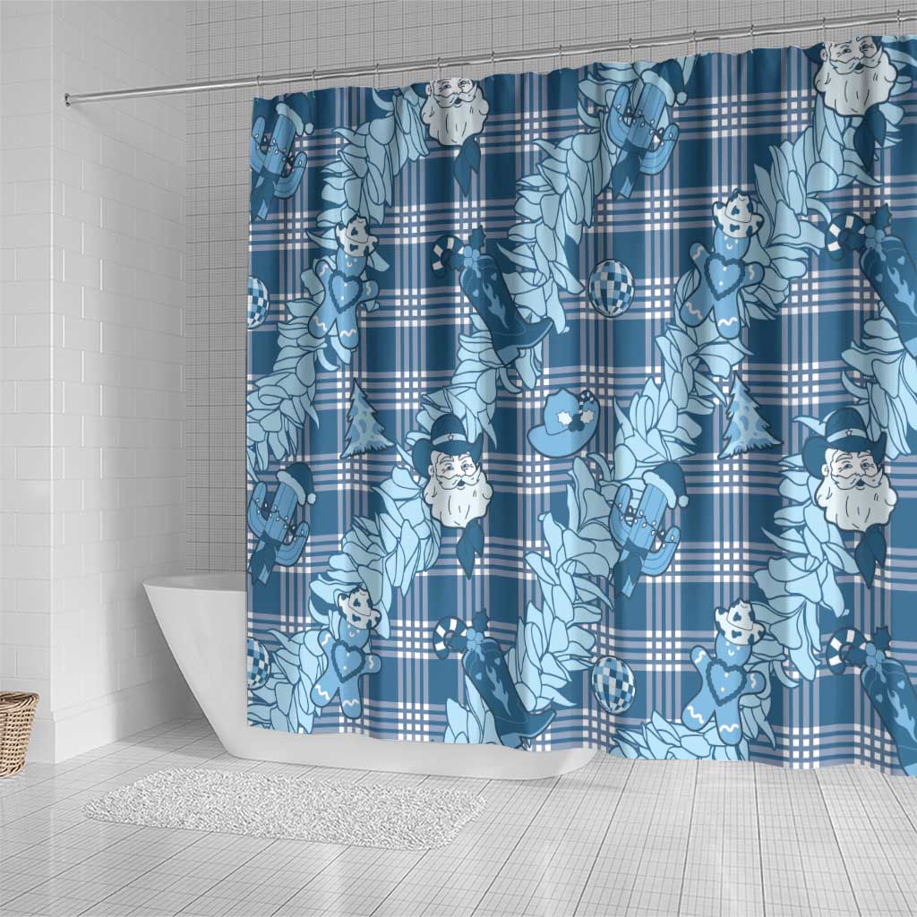 Blue Palaka Hawaii Cowboy Christmas Shower Curtain Paniolo Mix Maile Lei - Polynesian Pride