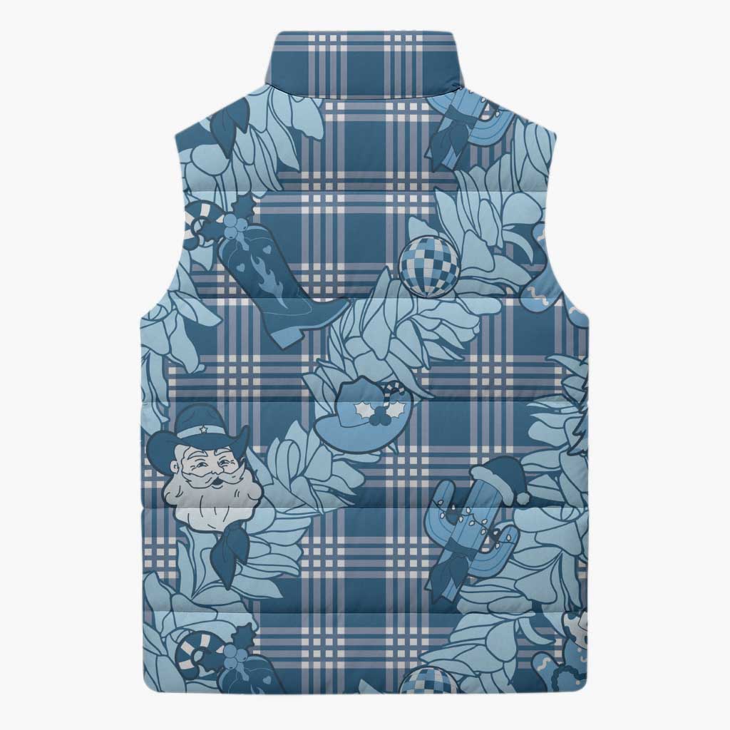 Blue Palaka Hawaii Cowboy Christmas Sleeveless Puffer Jacket Paniolo Mix Maile Lei - Polynesian Pride