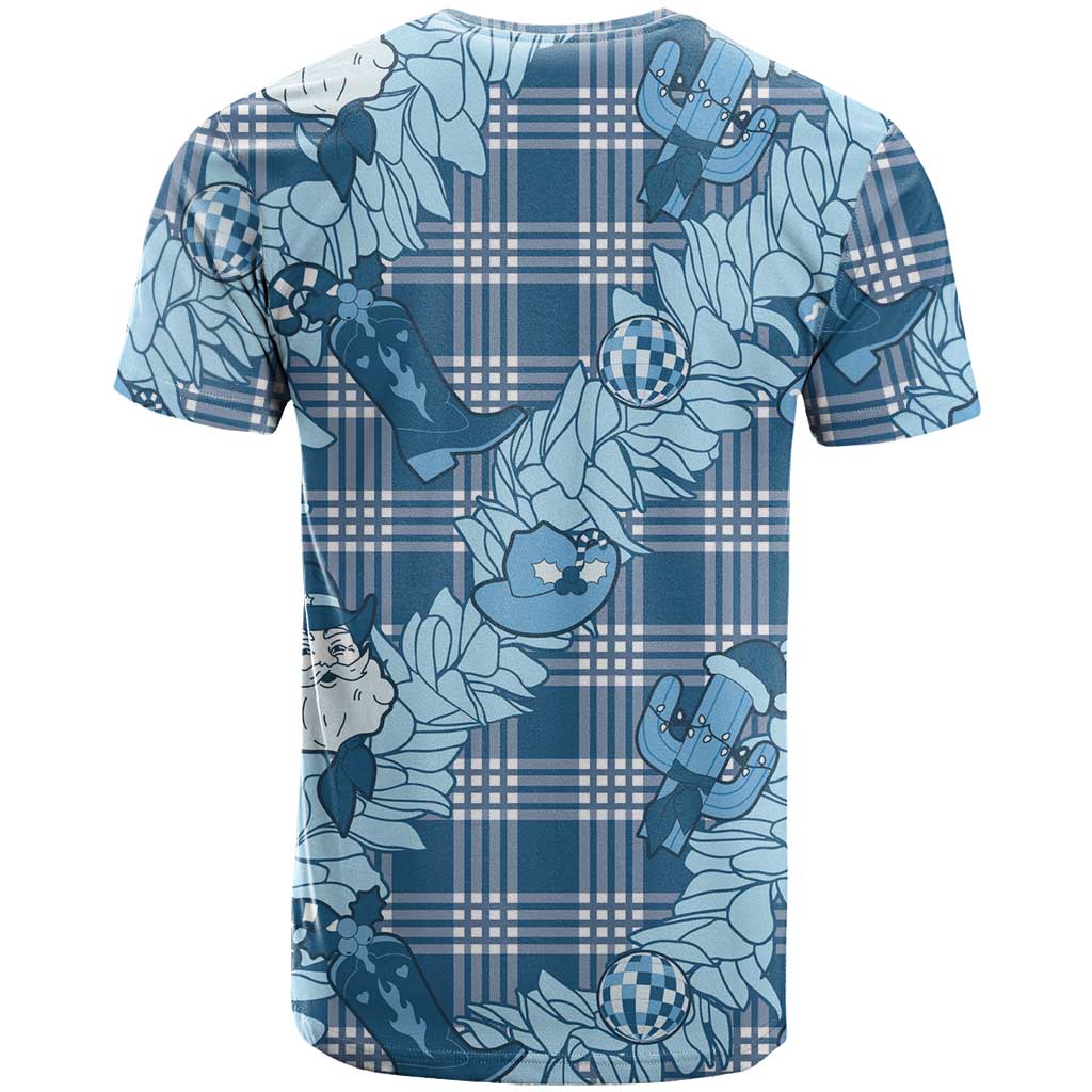 Blue Palaka Hawaii Cowboy Christmas T Shirt Paniolo Mix Maile Lei - Polynesian Pride