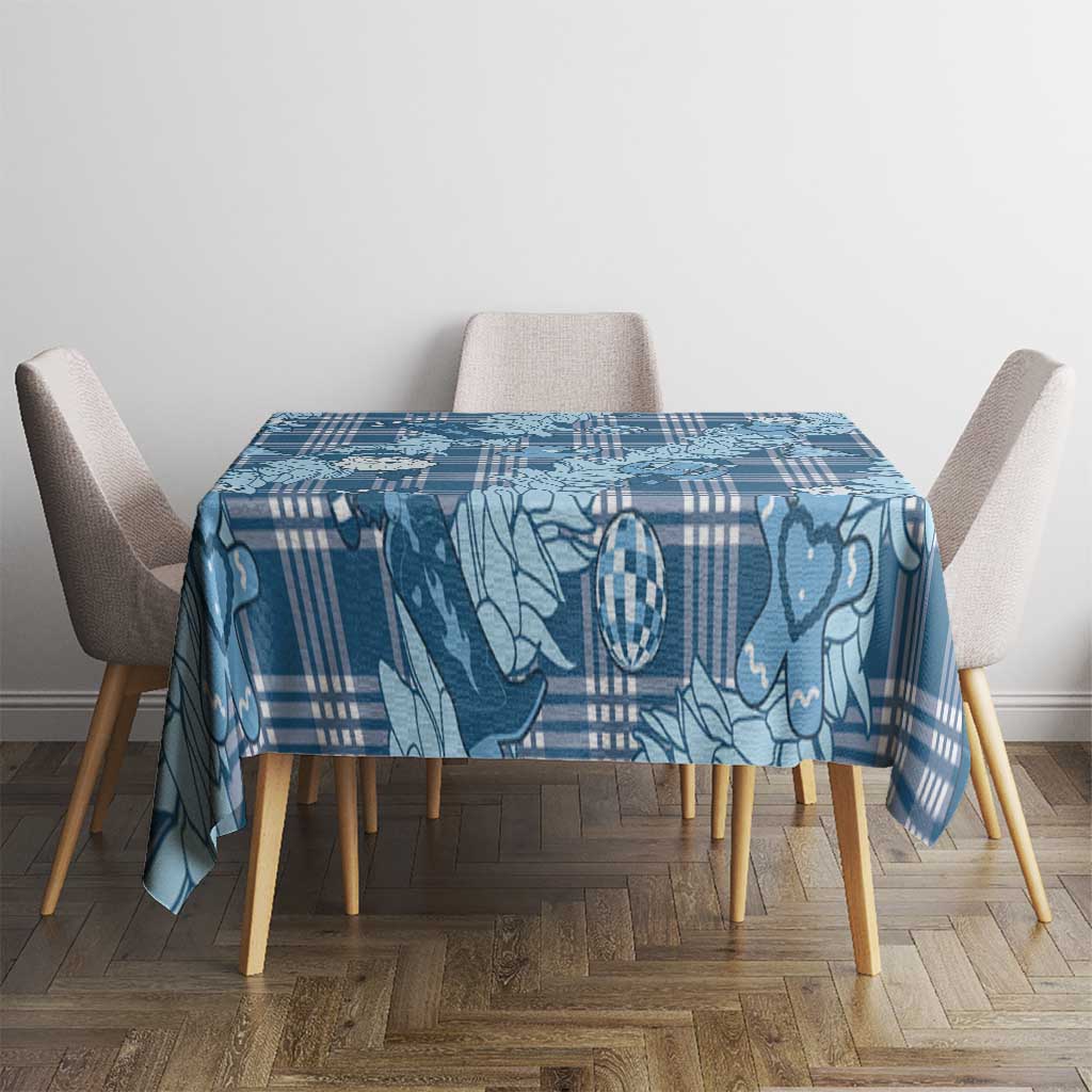 Blue Palaka Hawaii Cowboy Christmas Tablecloth Paniolo Mix Maile Lei - Polynesian Pride