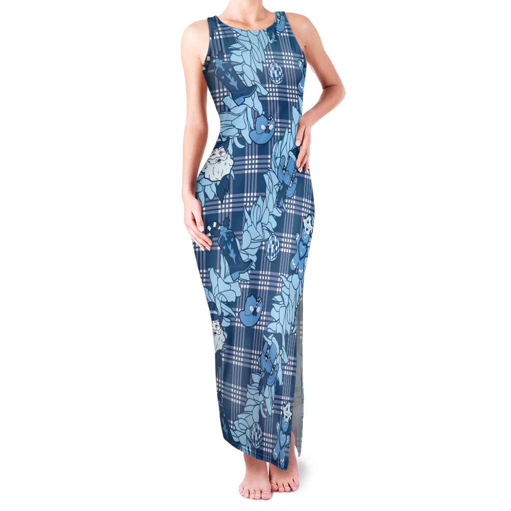 Blue Palaka Hawaii Cowboy Christmas Tank Maxi Dress Paniolo Mix Maile Lei - Polynesian Pride