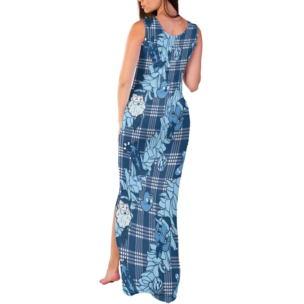 Blue Palaka Hawaii Cowboy Christmas Tank Maxi Dress Paniolo Mix Maile Lei - Polynesian Pride