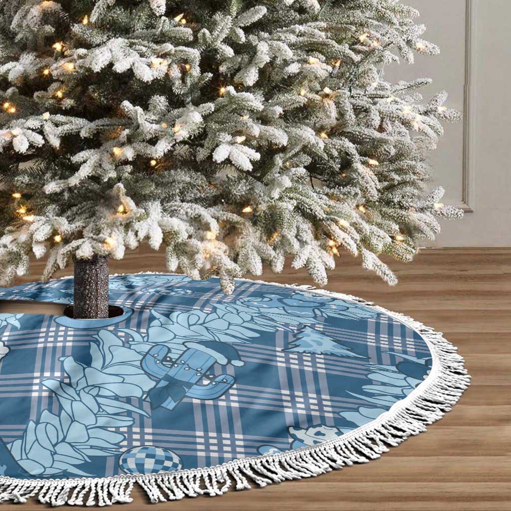 Blue Palaka Hawaii Cowboy Christmas Tree Skirt Paniolo Mix Maile Lei - Polynesian Pride