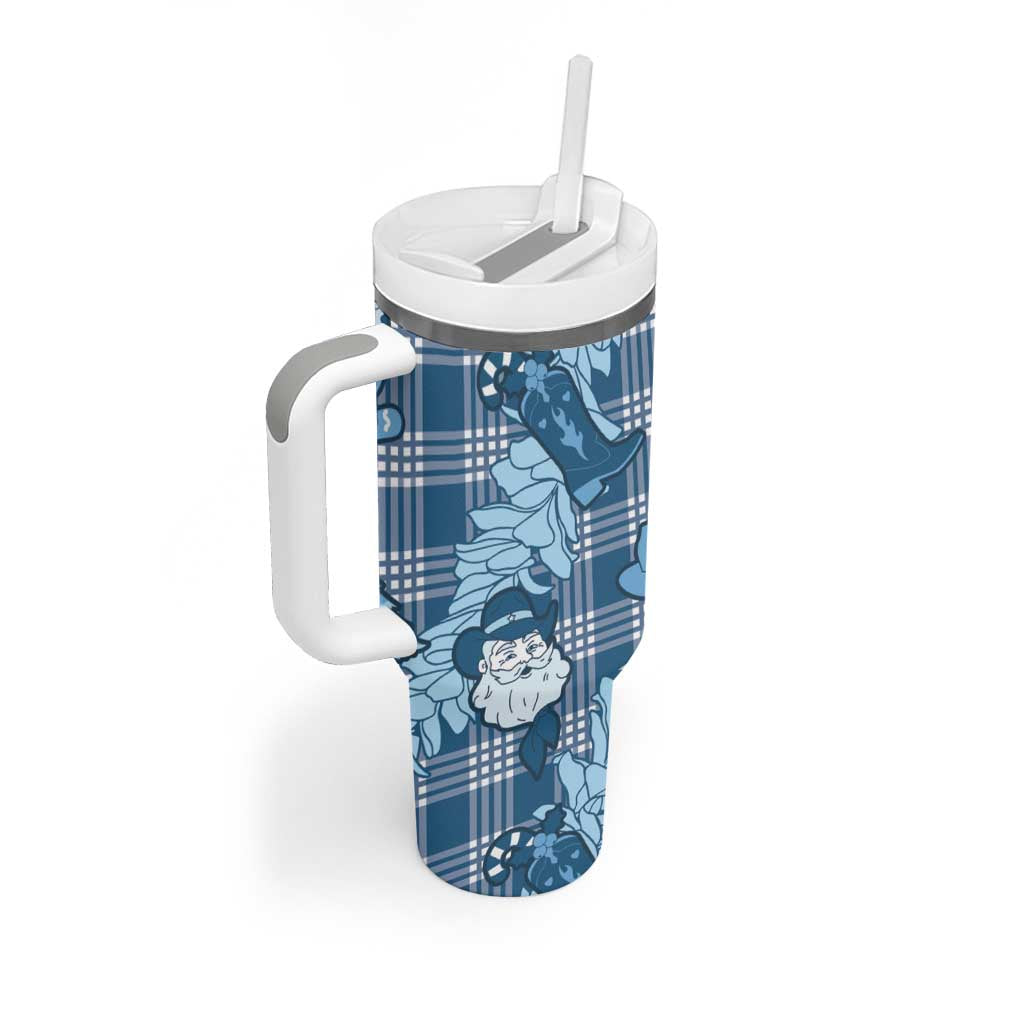 Blue Palaka Hawaii Cowboy Christmas Tumbler With Handle Paniolo Mix Maile Lei - Polynesian Pride