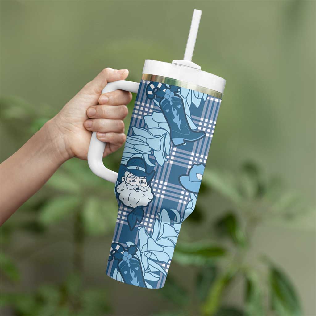 Blue Palaka Hawaii Cowboy Christmas Tumbler With Handle Paniolo Mix Maile Lei - Polynesian Pride