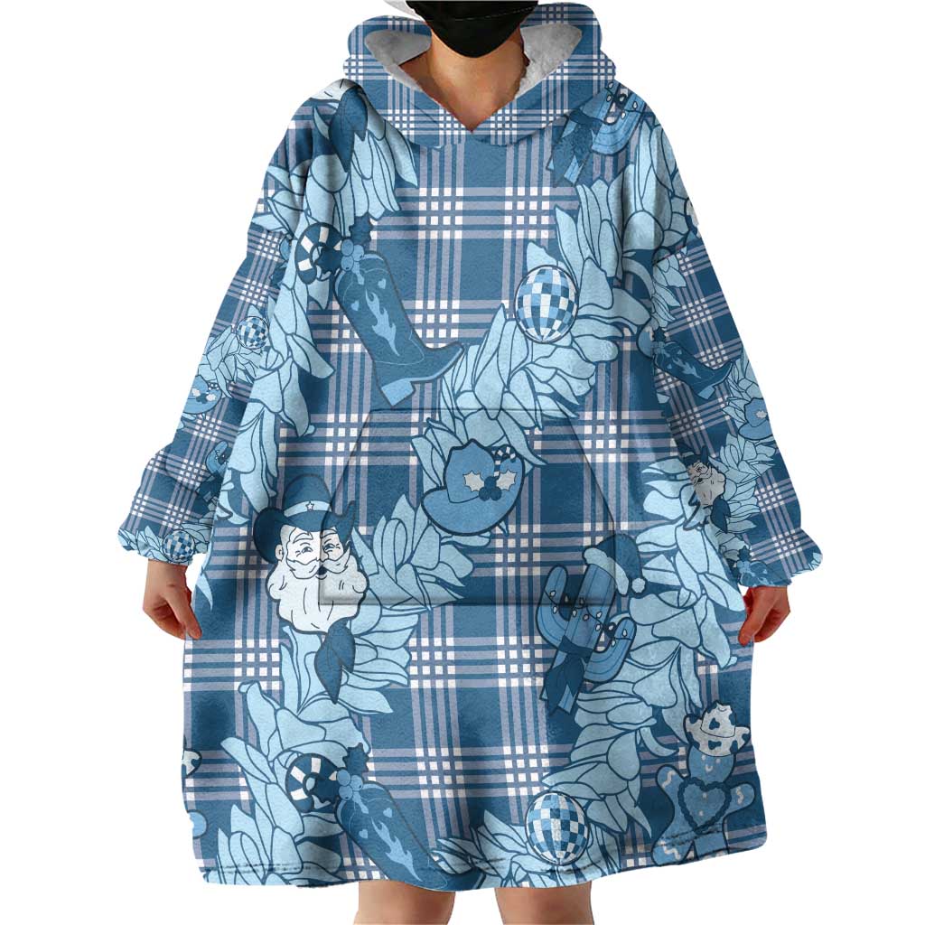 Blue Palaka Hawaii Cowboy Christmas Wearable Blanket Hoodie Paniolo Mix Maile Lei - Polynesian Pride