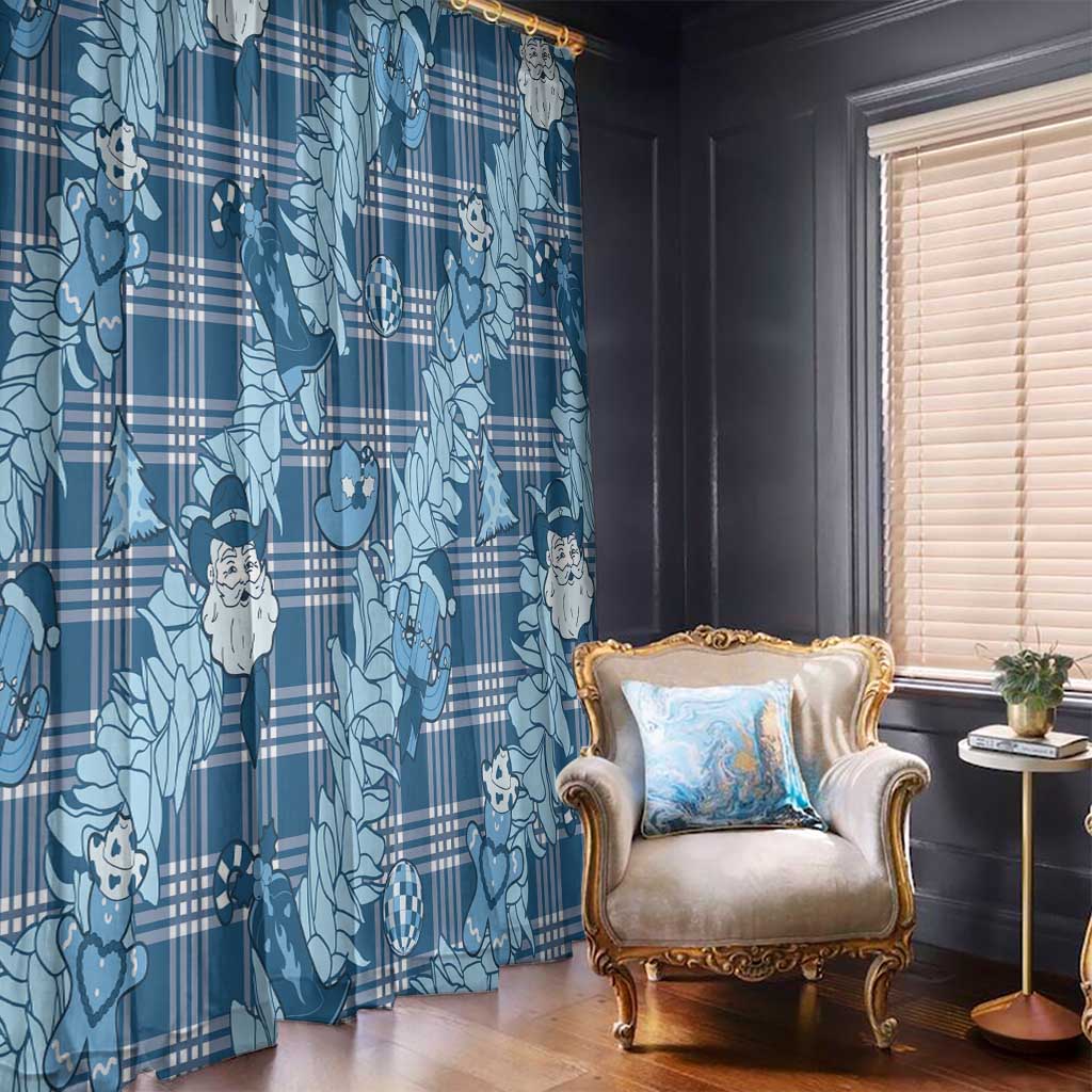 Blue Palaka Hawaii Cowboy Christmas Window Curtain Paniolo Mix Maile Lei - Polynesian Pride