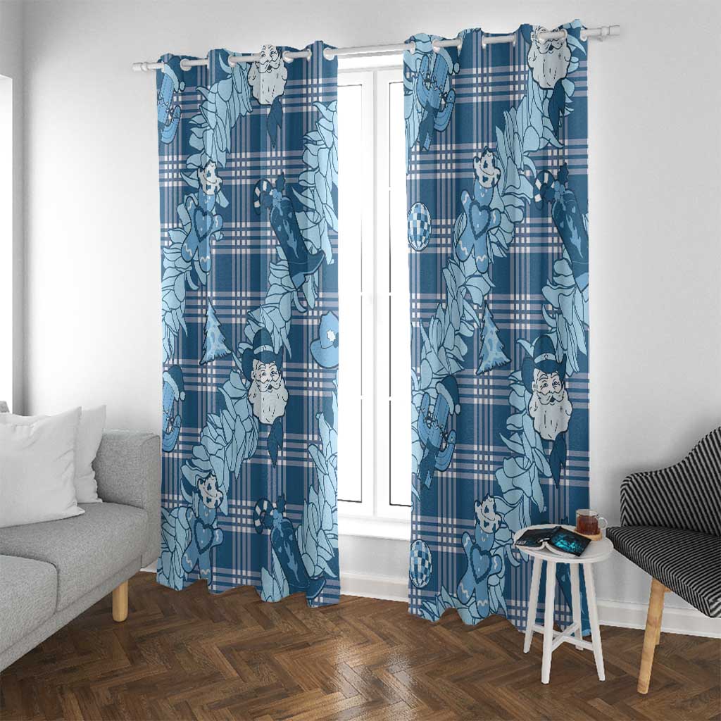 Blue Palaka Hawaii Cowboy Christmas Window Curtain Paniolo Mix Maile Lei - Polynesian Pride