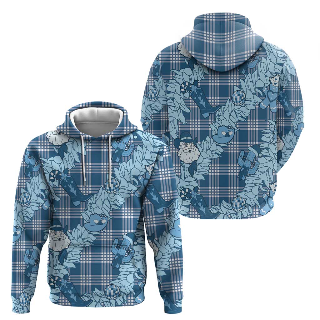 Blue Palaka Hawaii Cowboy Christmas Zip Hoodie Paniolo Mix Maile Lei - Polynesian Pride