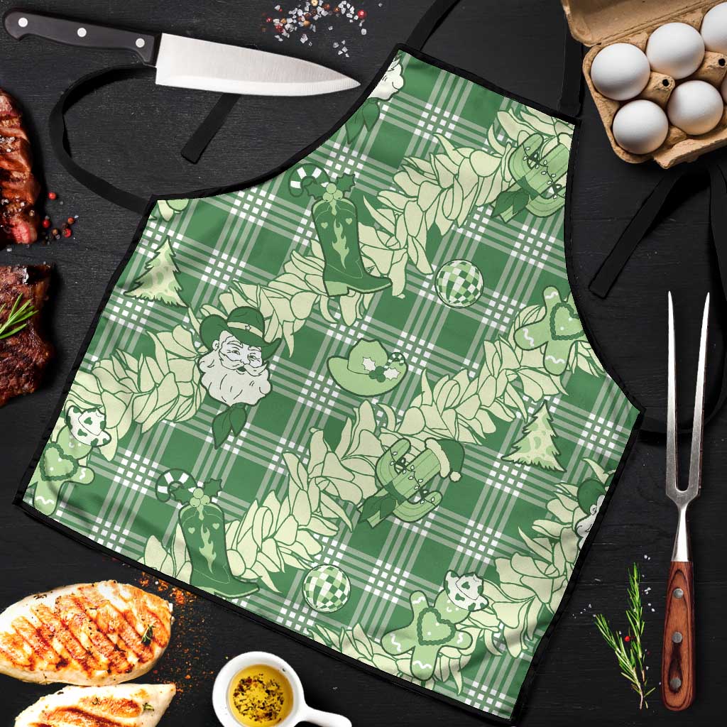 Green Palaka Hawaii Cowboy Christmas Apron Paniolo Mix Maile Lei - Polynesian Pride