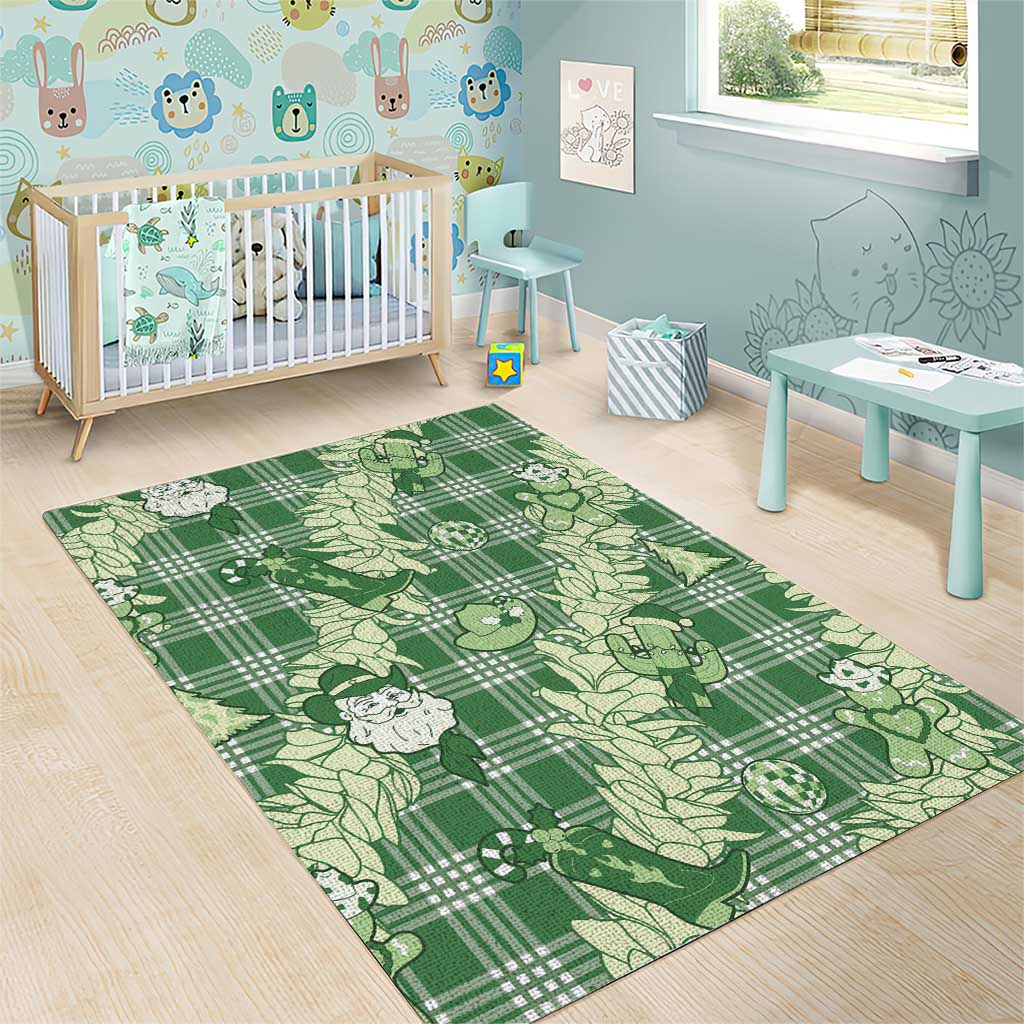 Green Palaka Hawaii Cowboy Christmas Area Rug Paniolo Mix Maile Lei - Polynesian Pride