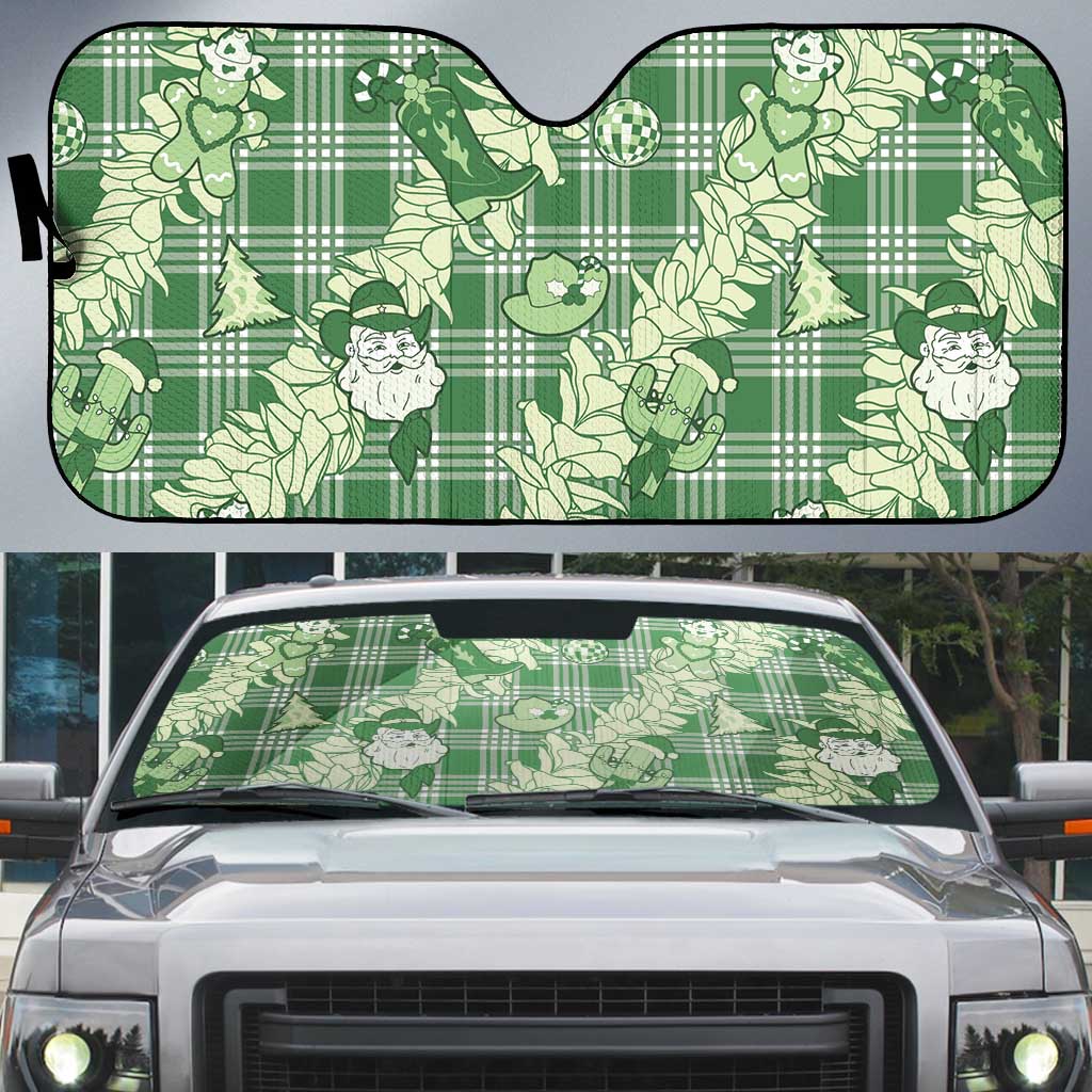 Green Palaka Hawaii Cowboy Christmas Auto Sun Shade Paniolo Mix Maile Lei - Polynesian Pride