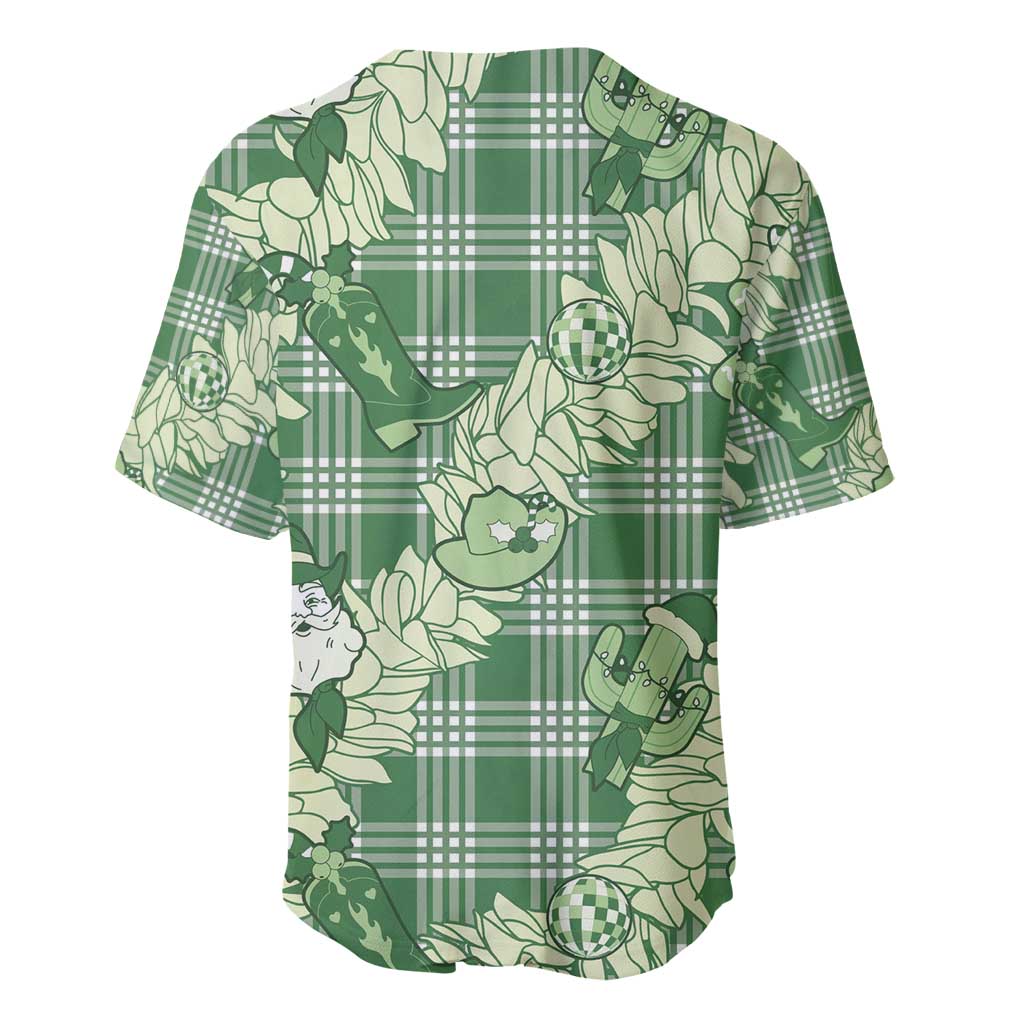 Green Palaka Hawaii Cowboy Christmas Baseball Jersey Paniolo Mix Maile Lei - Polynesian Pride