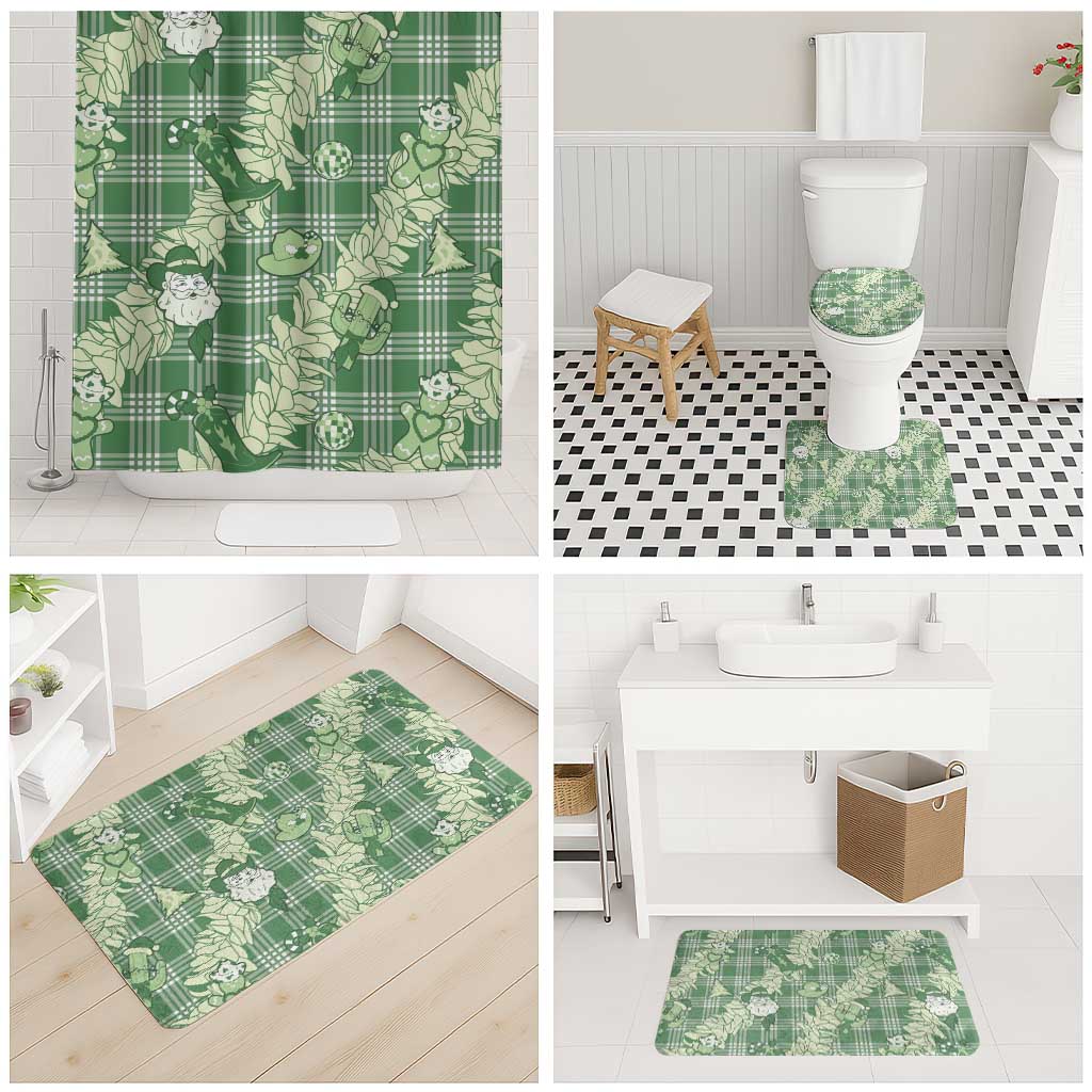 Green Palaka Hawaii Cowboy Christmas Bathroom Set Paniolo Mix Maile Lei - Polynesian Pride