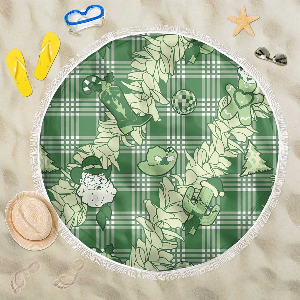 Green Palaka Hawaii Cowboy Christmas Beach Blanket Paniolo Mix Maile Lei - Polynesian Pride