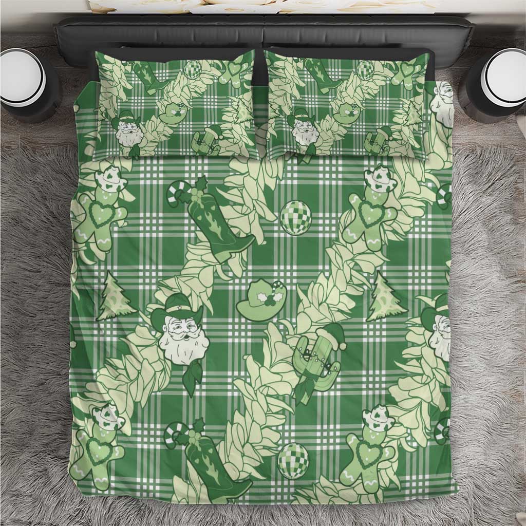 Green Palaka Hawaii Cowboy Christmas Bedding Set Paniolo Mix Maile Lei - Polynesian Pride