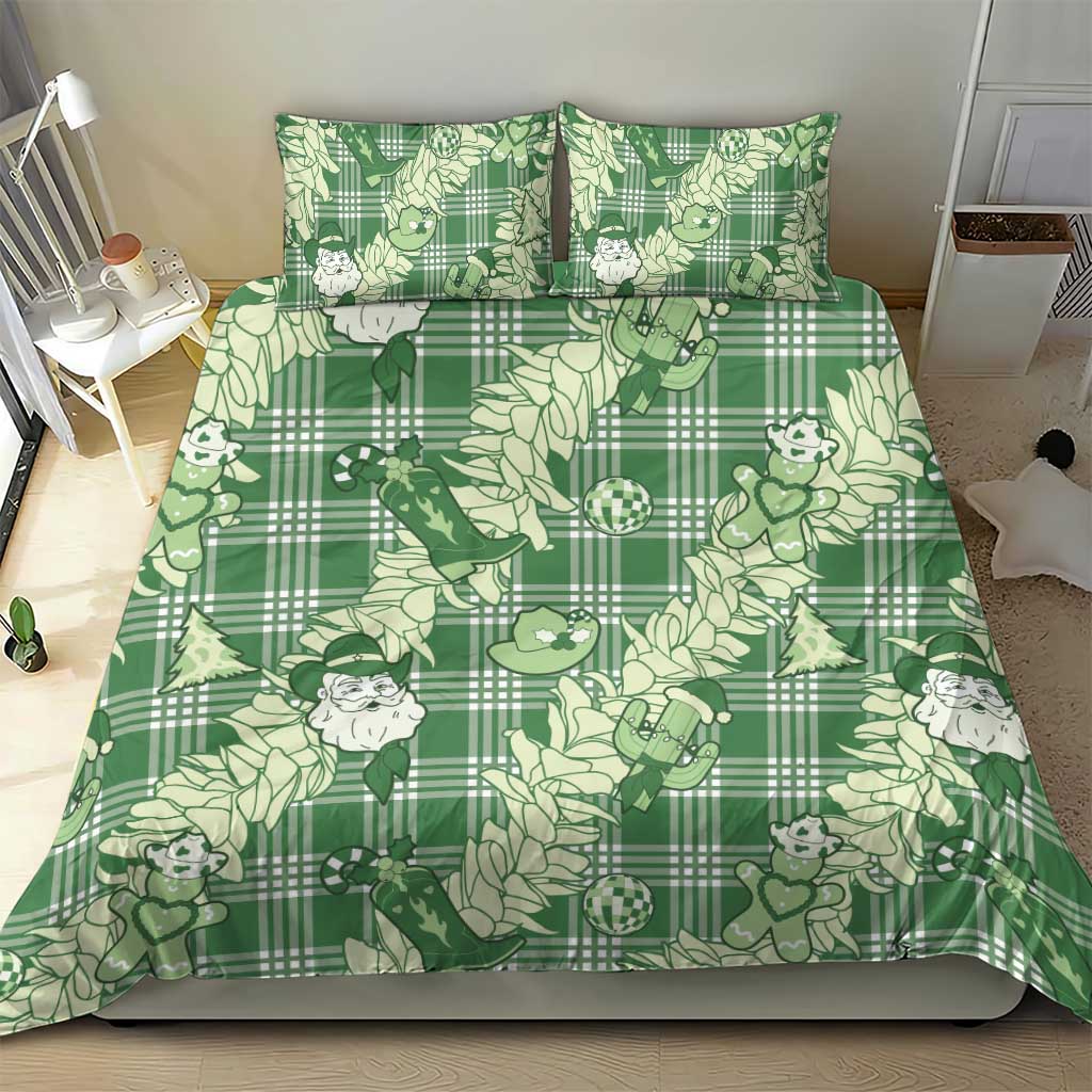 Green Palaka Hawaii Cowboy Christmas Bedding Set Paniolo Mix Maile Lei - Polynesian Pride