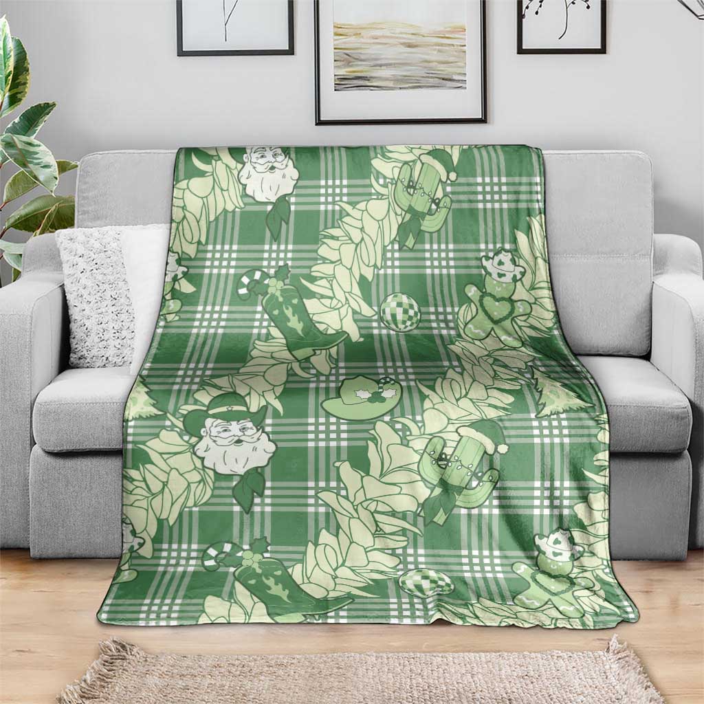 Green Palaka Hawaii Cowboy Christmas Blanket Paniolo Mix Maile Lei - Polynesian Pride