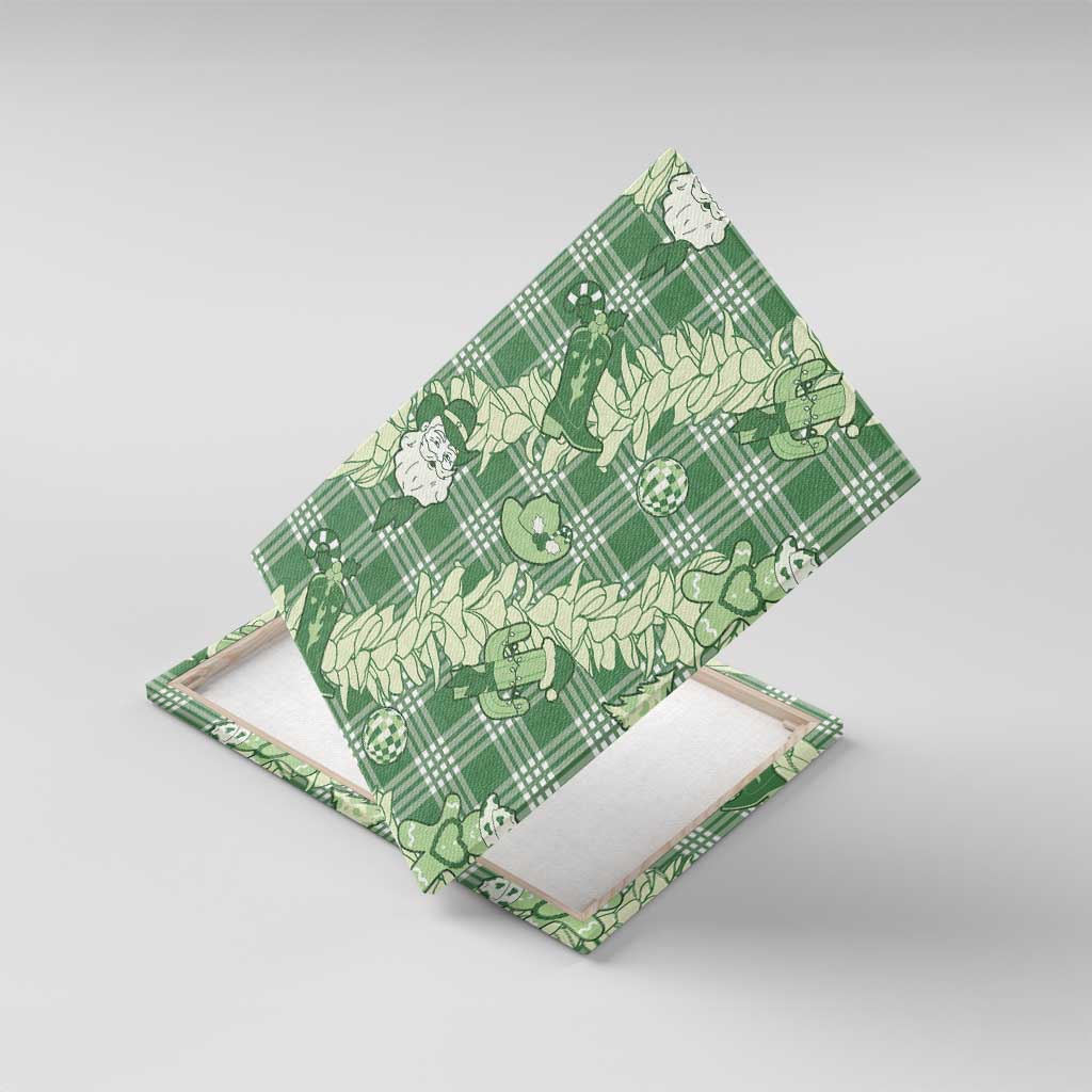 Green Palaka Hawaii Cowboy Christmas Canvas Wall Art Paniolo Mix Maile Lei - Polynesian Pride