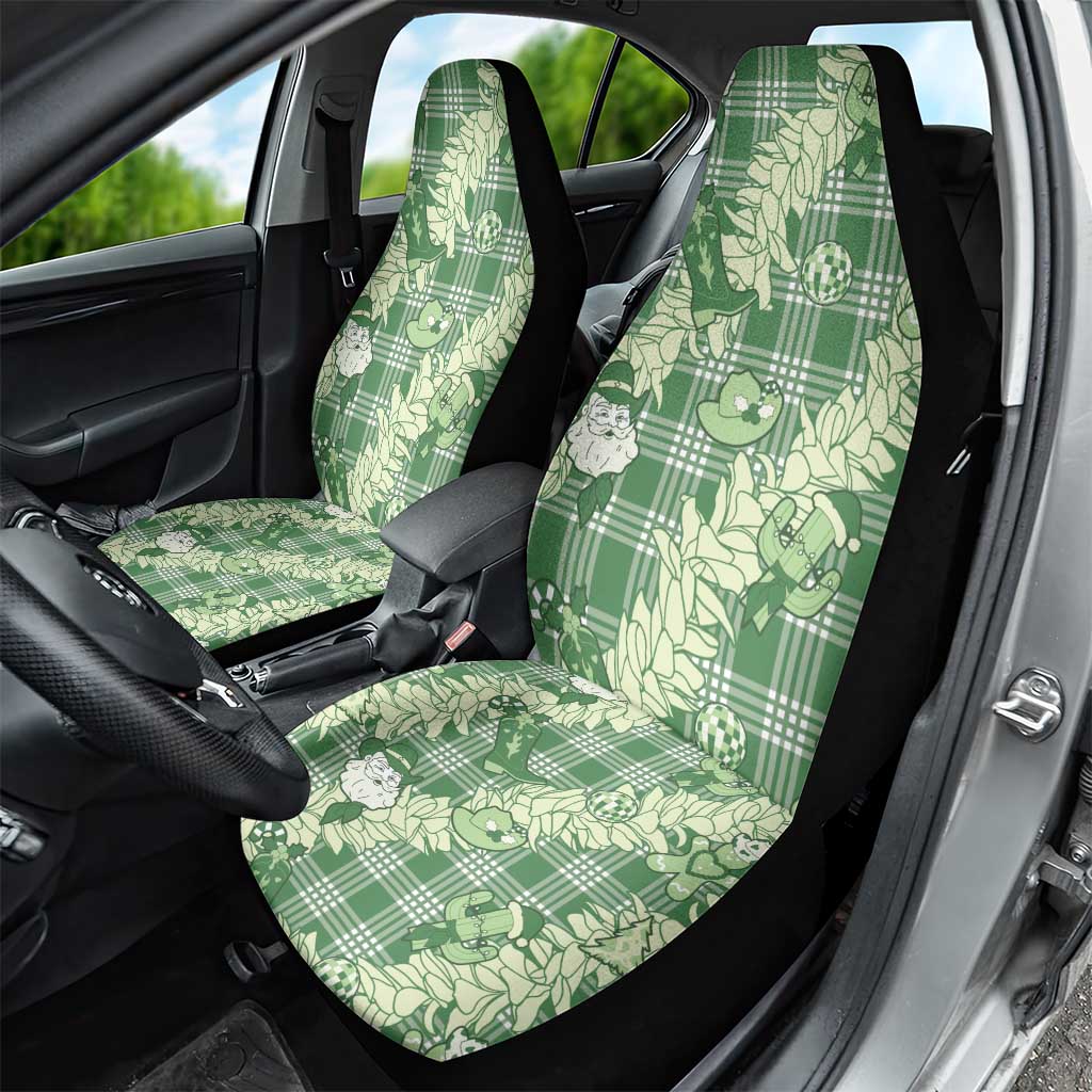 Green Palaka Hawaii Cowboy Christmas Car Seat Cover Paniolo Mix Maile Lei - Polynesian Pride