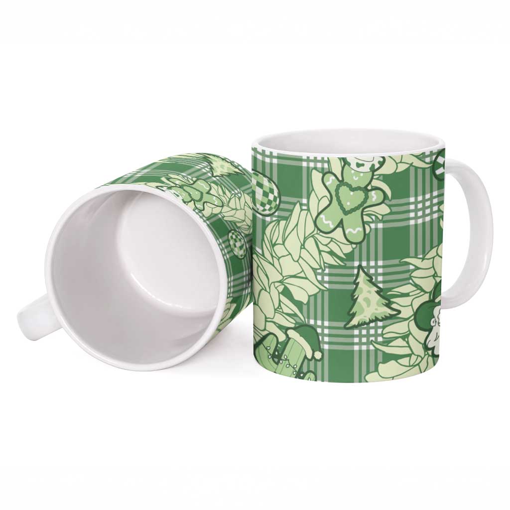 Green Palaka Hawaii Cowboy Christmas Ceramic Mug Paniolo Mix Maile Lei - Polynesian Pride