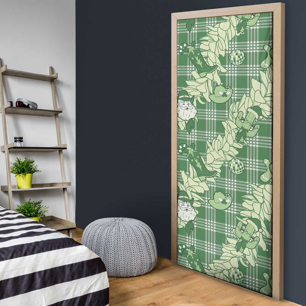 Green Palaka Hawaii Cowboy Christmas Door Cover Paniolo Mix Maile Lei - Polynesian Pride