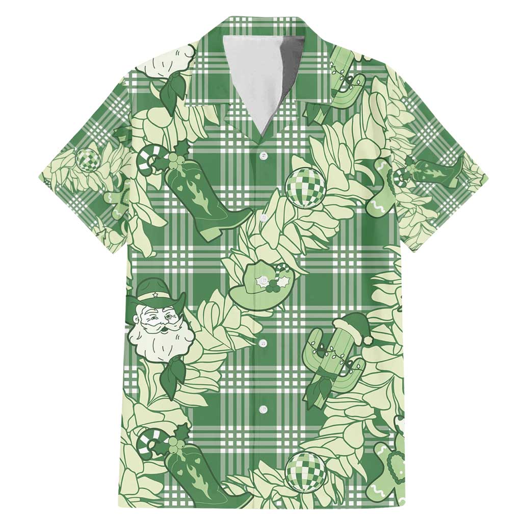 Green Palaka Hawaii Cowboy Christmas Family Matching Mermaid Dress and Hawaiian Shirt Paniolo Mix Maile Lei - Polynesian Pride
