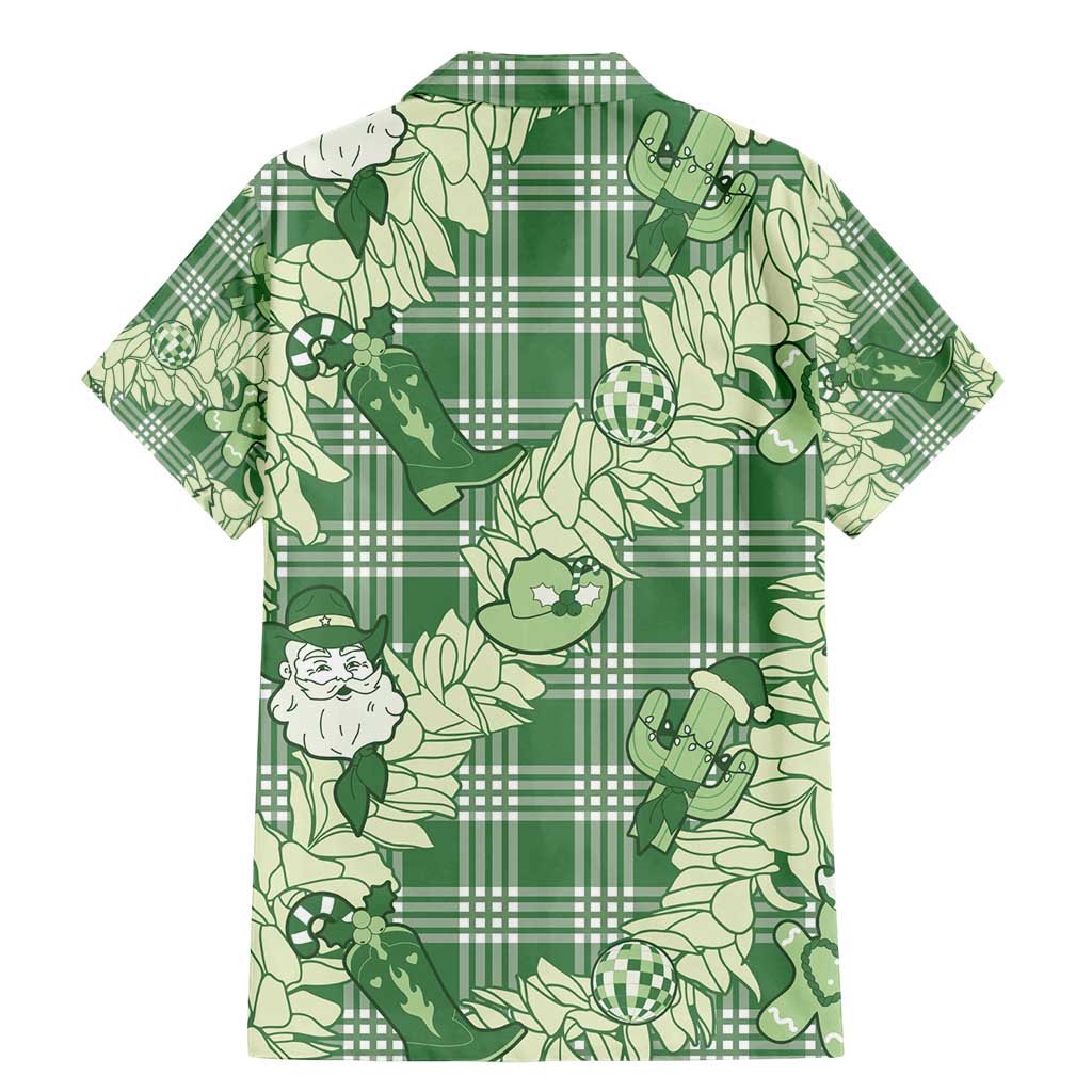 Green Palaka Hawaii Cowboy Christmas Family Matching Mermaid Dress and Hawaiian Shirt Paniolo Mix Maile Lei - Polynesian Pride