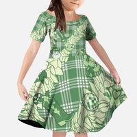 Green Palaka Hawaii Cowboy Christmas Family Matching Off The Shoulder Long Sleeve Dress and Hawaiian Shirt Paniolo Mix Maile Lei - Polynesian Pride