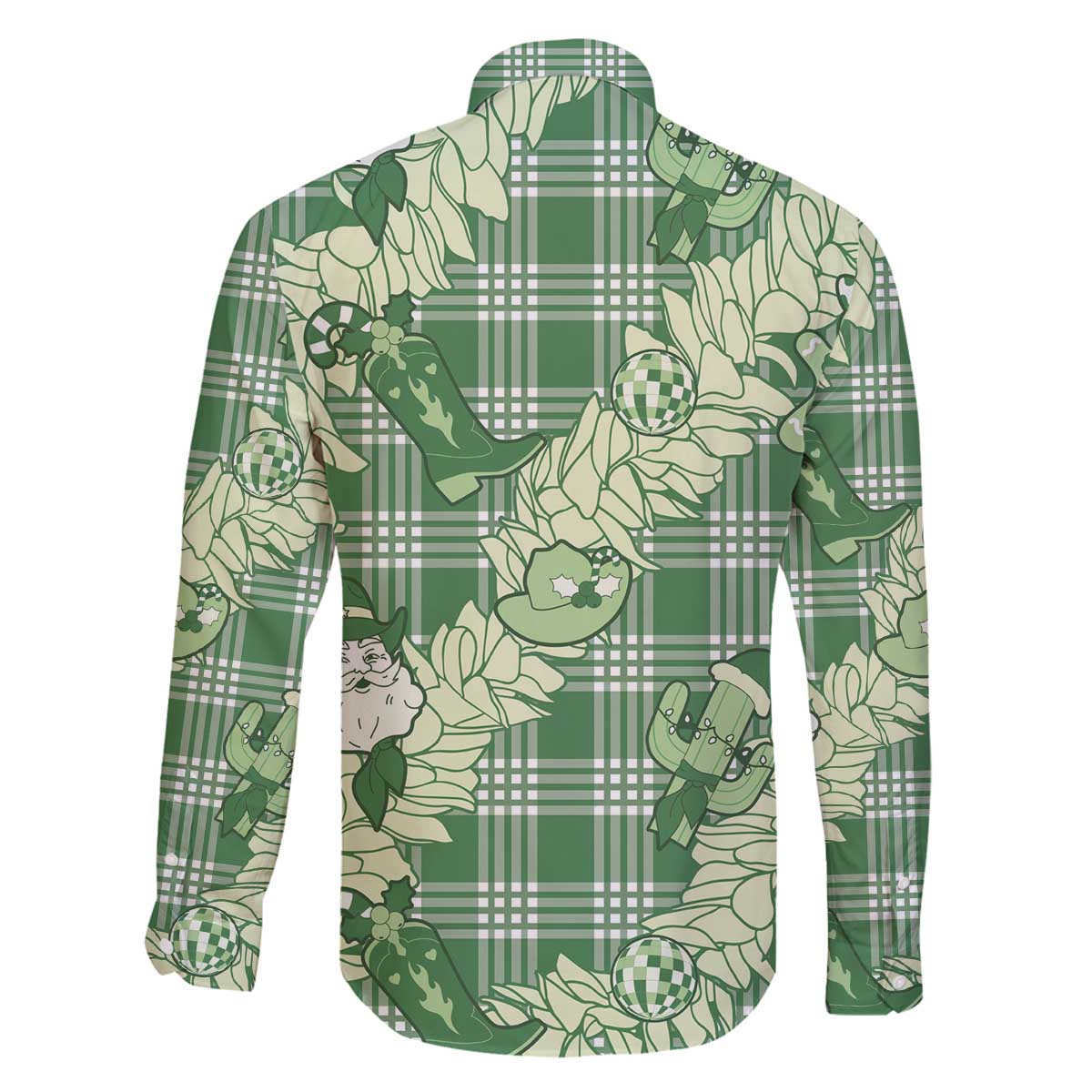 Green Palaka Hawaii Cowboy Christmas Family Matching Off The Shoulder Long Sleeve Dress and Hawaiian Shirt Paniolo Mix Maile Lei - Polynesian Pride