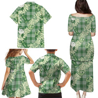 Green Palaka Hawaii Cowboy Christmas Family Matching Puletasi and Hawaiian Shirt Paniolo Mix Maile Lei - Polynesian Pride