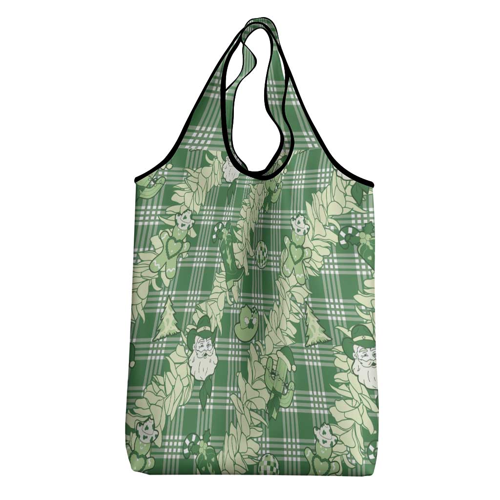 Green Palaka Hawaii Cowboy Christmas Grocery Bag Paniolo Mix Maile Lei - Polynesian Pride