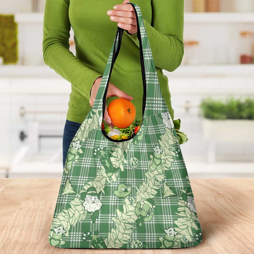 Green Palaka Hawaii Cowboy Christmas Grocery Bag Paniolo Mix Maile Lei - Polynesian Pride