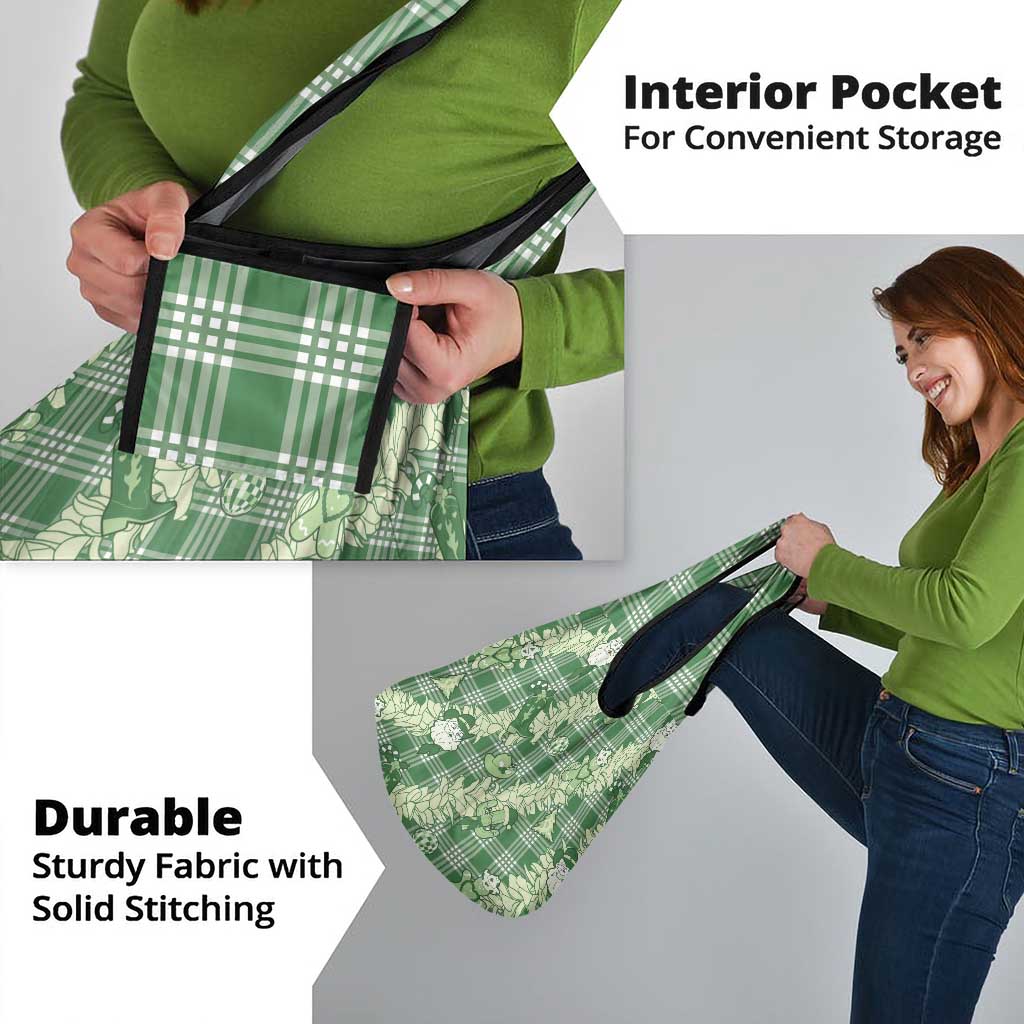 Green Palaka Hawaii Cowboy Christmas Grocery Bag Paniolo Mix Maile Lei - Polynesian Pride