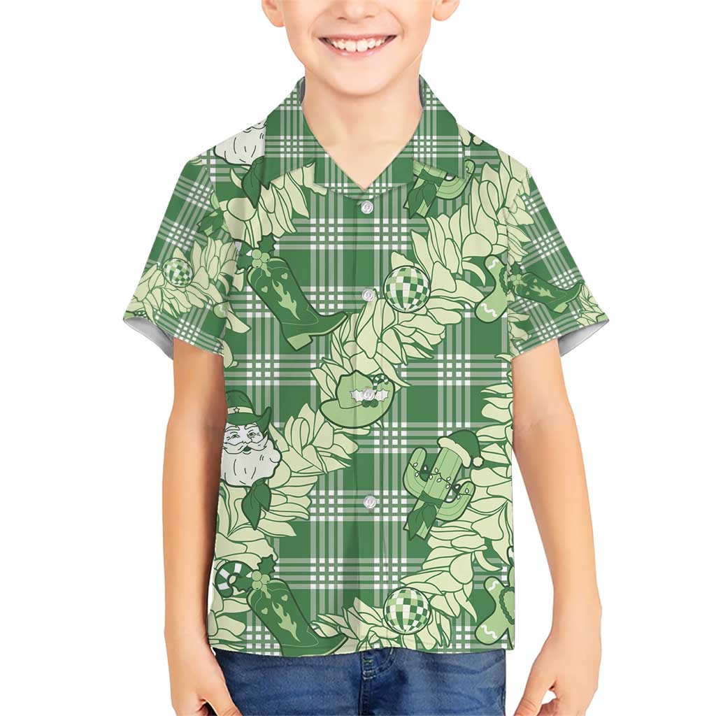 Green Palaka Hawaii Cowboy Christmas Hawaiian Shirt Paniolo Mix Maile Lei - Polynesian Pride