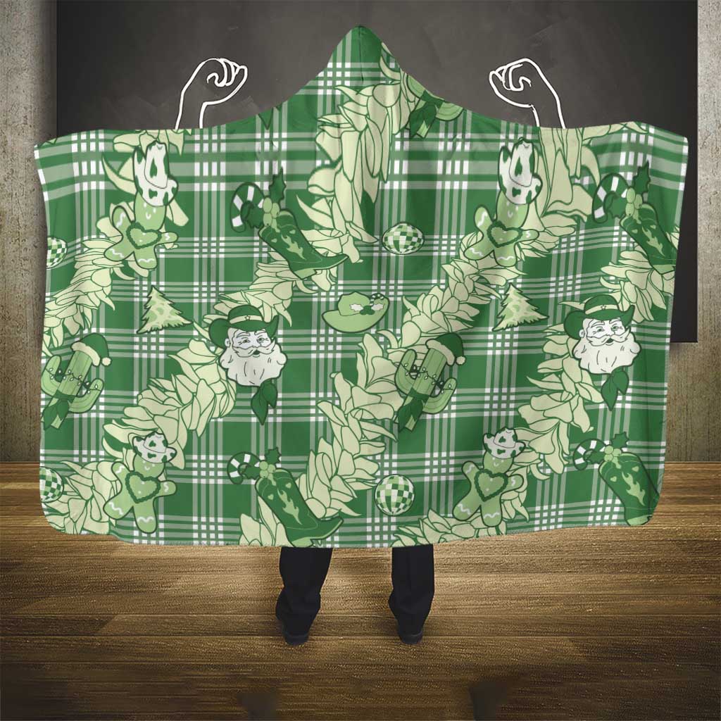 Green Palaka Hawaii Cowboy Christmas Hooded Blanket Paniolo Mix Maile Lei - Polynesian Pride