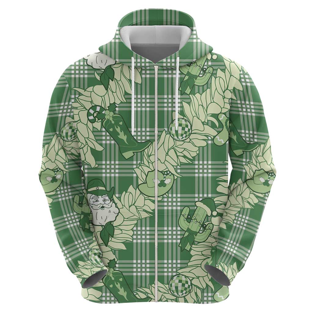 Green Palaka Hawaii Cowboy Christmas Hoodie Paniolo Mix Maile Lei - Polynesian Pride