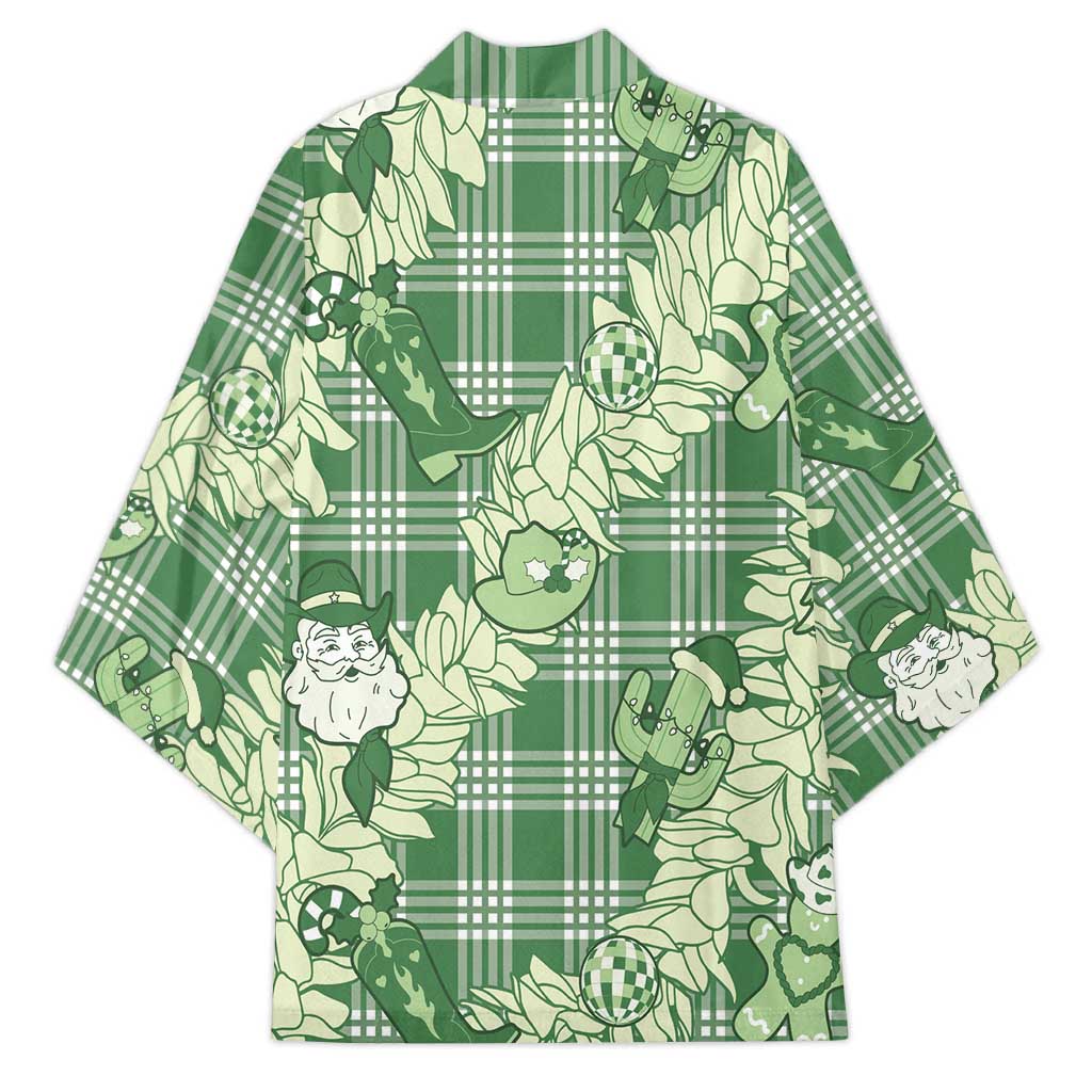 Green Palaka Hawaii Cowboy Christmas Kimono Paniolo Mix Maile Lei - Polynesian Pride