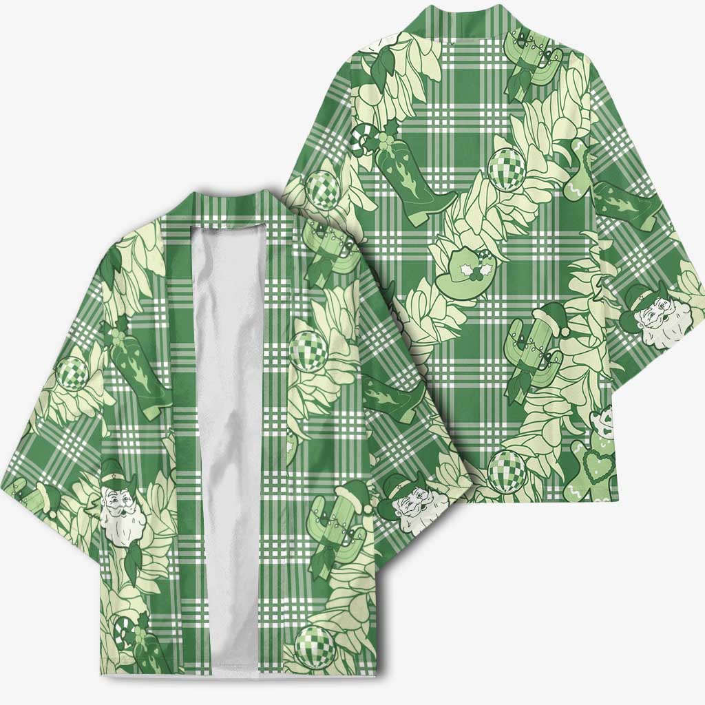 Green Palaka Hawaii Cowboy Christmas Kimono Paniolo Mix Maile Lei - Polynesian Pride