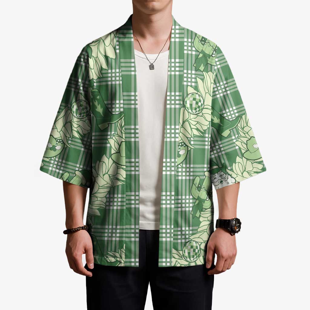 Green Palaka Hawaii Cowboy Christmas Kimono Paniolo Mix Maile Lei - Polynesian Pride