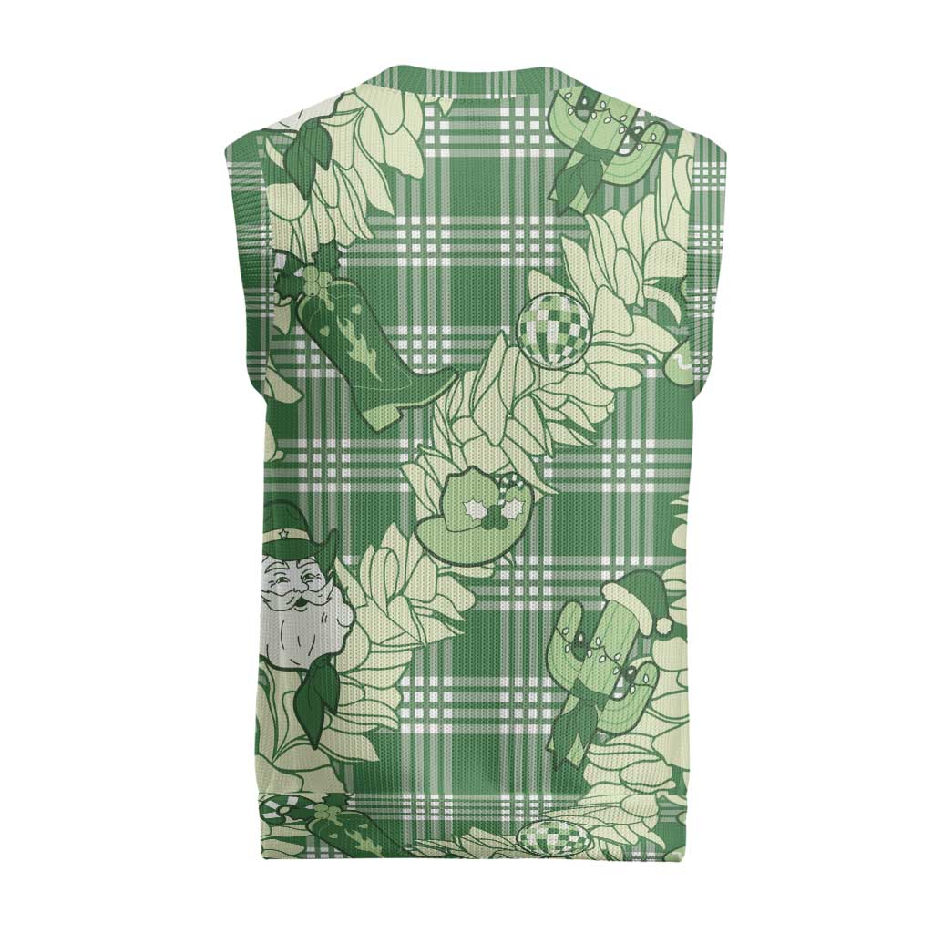 Green Palaka Hawaii Cowboy Christmas Knitted V-Neck Vest Paniolo Mix Maile Lei - Polynesian Pride