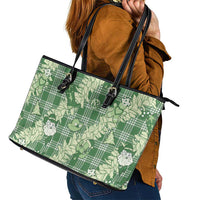 Green Palaka Hawaii Cowboy Christmas Leather Tote Bag Paniolo Mix Maile Lei - Polynesian Pride