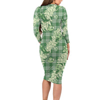Green Palaka Hawaii Cowboy Christmas Long Sleeve Bodycon Dress Paniolo Mix Maile Lei - Polynesian Pride