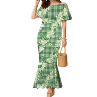 Green Palaka Hawaii Cowboy Christmas Mermaid Dress Paniolo Mix Maile Lei - Polynesian Pride