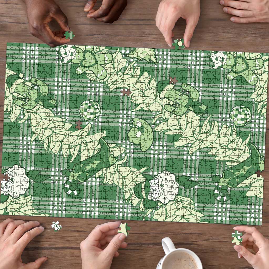 Green Palaka Hawaii Cowboy Christmas Puzzle Paniolo Mix Maile Lei - Polynesian Pride
