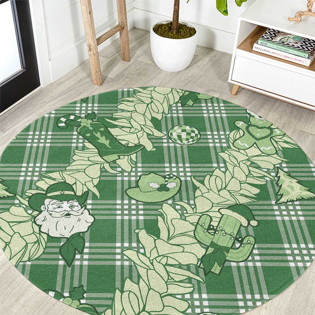 Green Palaka Hawaii Cowboy Christmas Round Carpet Paniolo Mix Maile Lei - Polynesian Pride