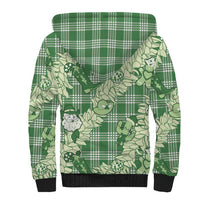 Green Palaka Hawaii Cowboy Christmas Sherpa Hoodie Paniolo Mix Maile Lei - Polynesian Pride